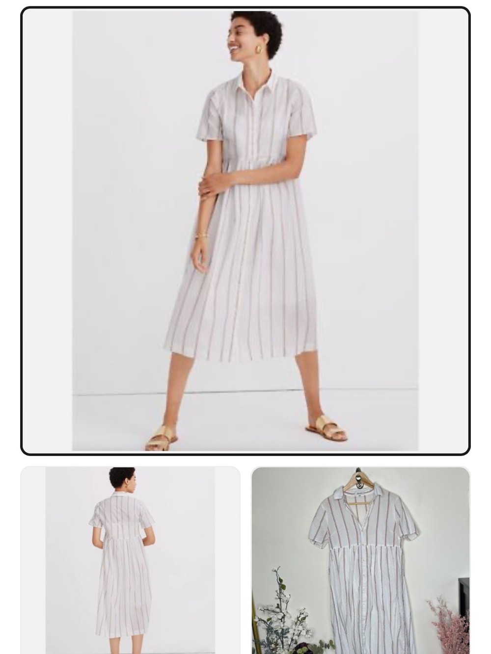 Madewell White Clip Dot Midi Shirt Dress with Blue and Rust Stripes Size Small